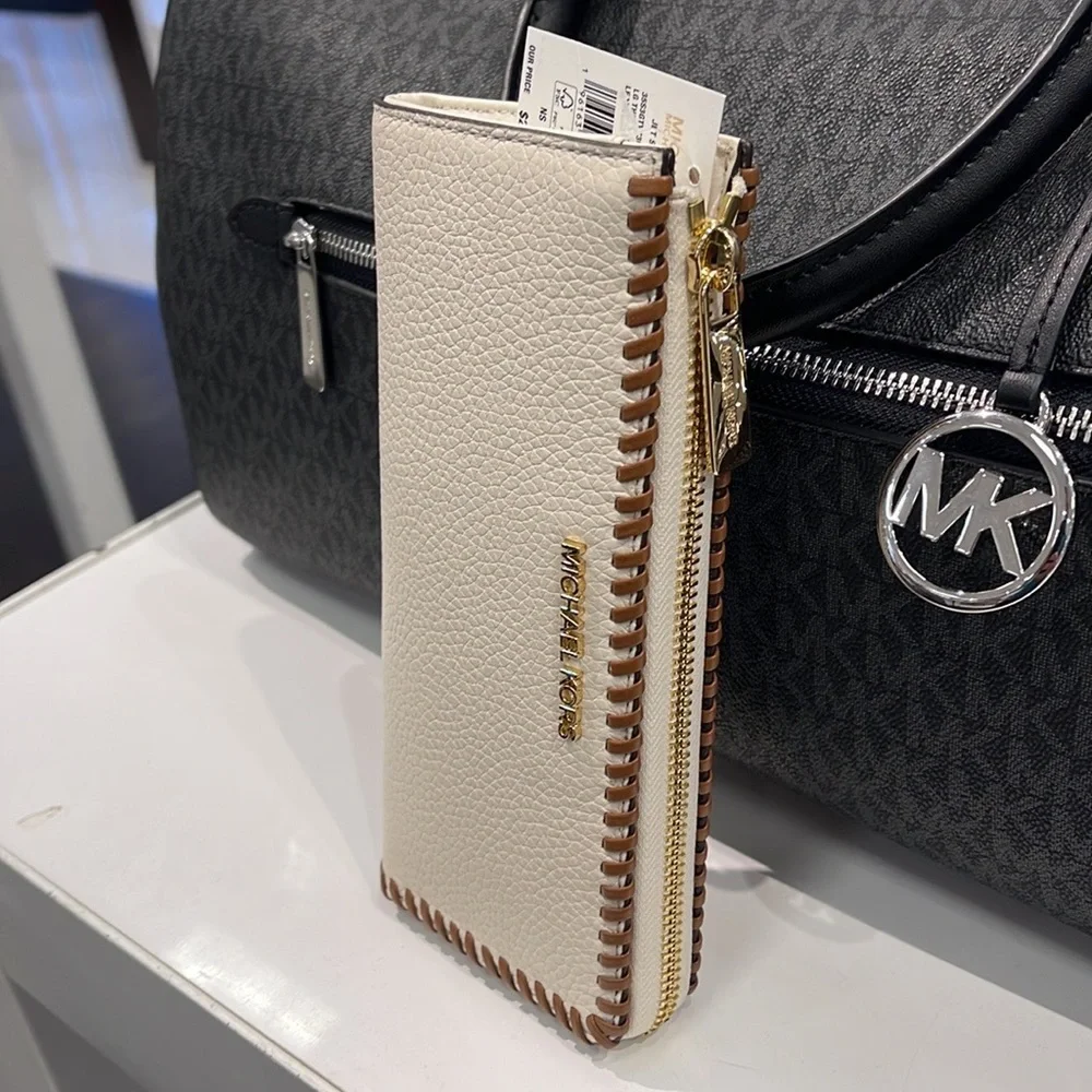 Michael Kors Jet Set Travel Large Pebble Leather Quarter-Zip Wallet NWT